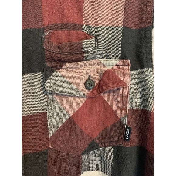 Vans X Cathy Van Engel Mens Flannel Shirt Size Small Burgundy/Gray Plaid - Picture 3 of 4
